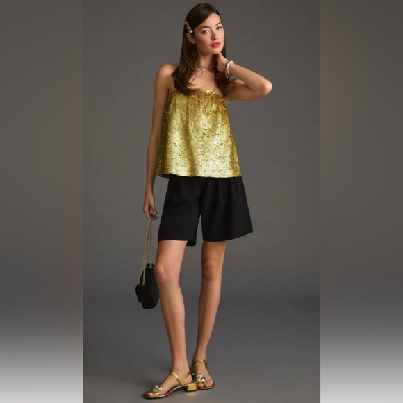 Anthropologie Tops - Anthropologie Shimmer Metallic Gold Strapless Tube Top Size  S